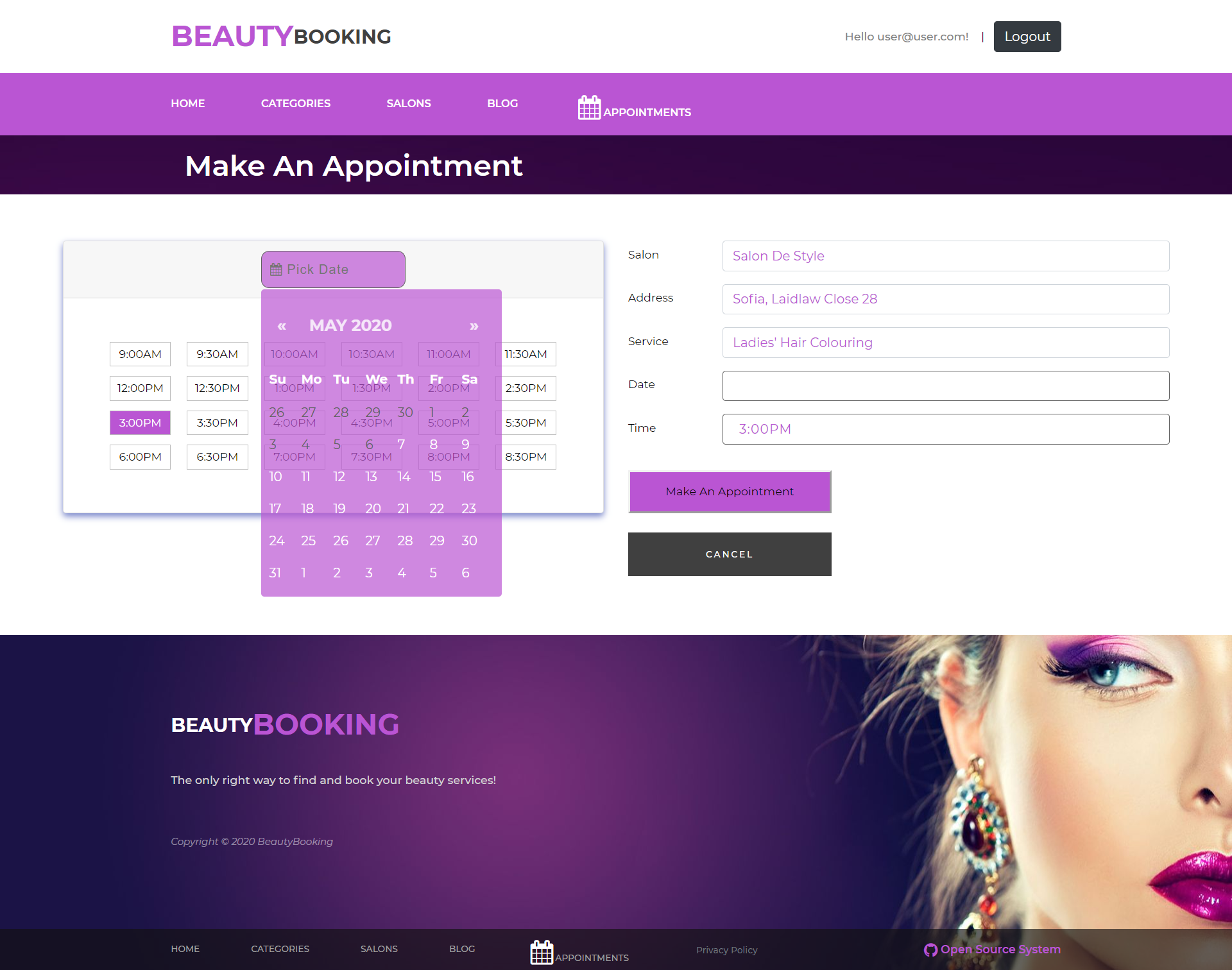 BeautyBooking Appointments Page